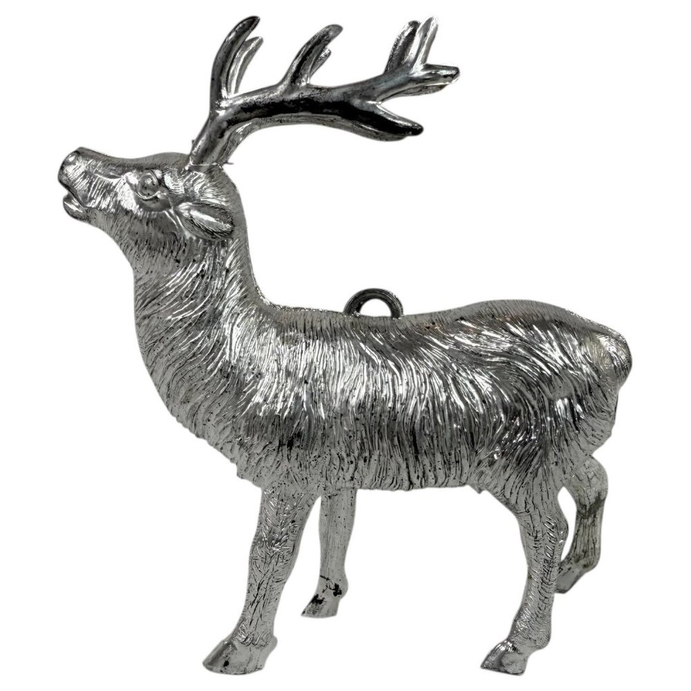 Vintage Silver Reindeer Figure Christmas Ornament Hard Plastic Stands‎ Repaired